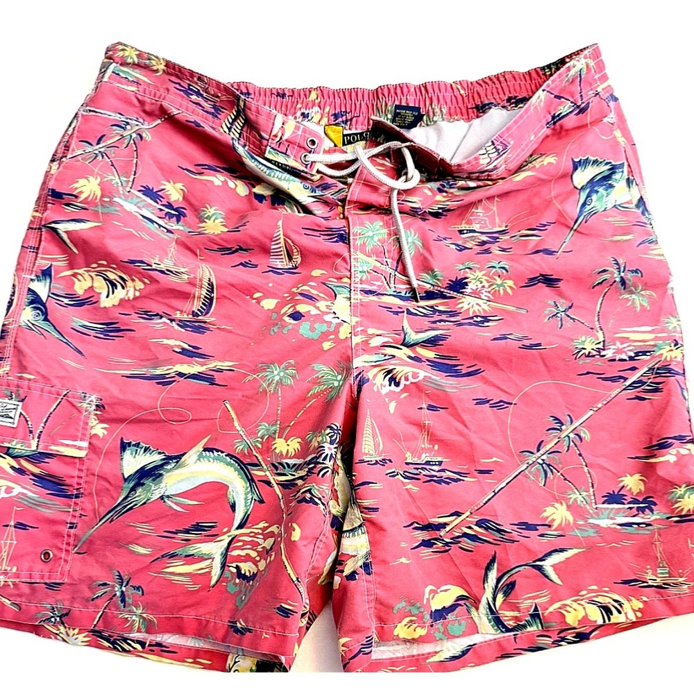 Polo Ralph Lauren Swim Trunks Pink Tropical Fish Print 2XB Big‎